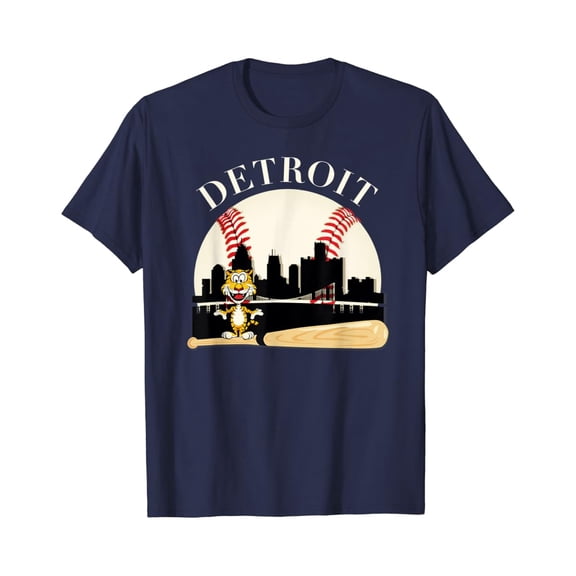Baseball Tiger Mascot and Skyline Design T-Shirt