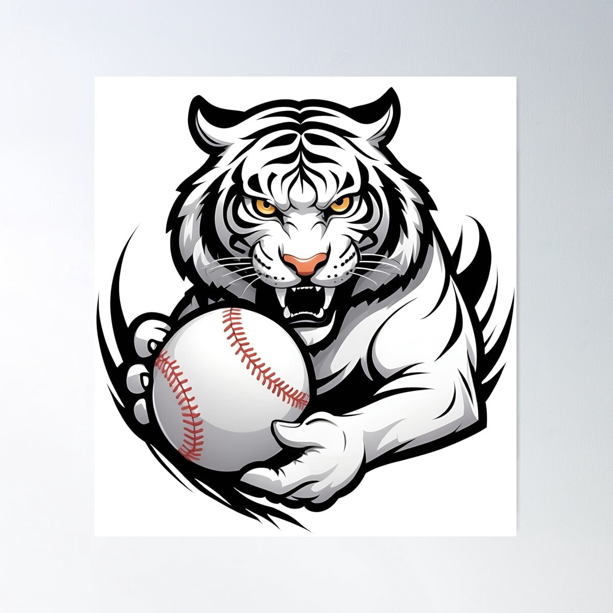 Baseball Tiger - White Tiger Baseball Clipart Poster Wall Art, Modern ...