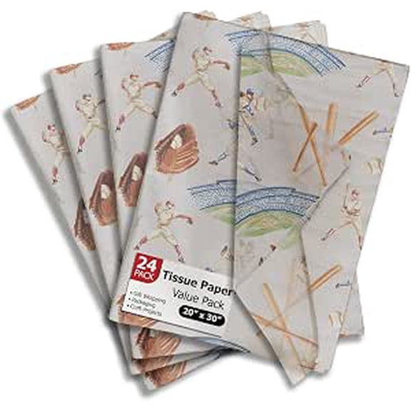 Baseball Tissue Paper, 24 Sheets, 20 x 30 Inches Gift Wrap Tissue Paper