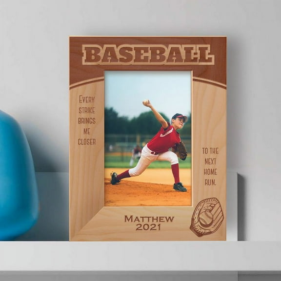 Baseball To The Next Home Run Personalized Wooden Frame 4" x 6" Brown (Vertical)