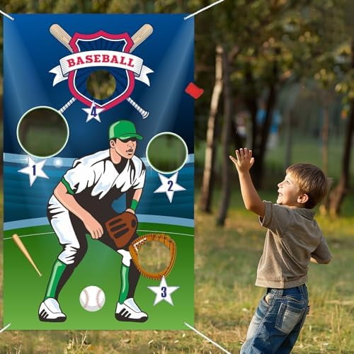 Baseball Toss Games Banner Backdrop Background Photo Booth Props Sports Theme Decor for Indoor Outdoor Man Boy Teen Birthday Party Favors Supplies Decorations