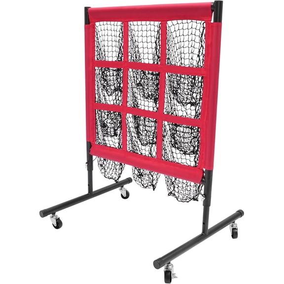 Baseball Training Equipment 3 Gears Height (48.42",45.27",42.12") Adjustable Baseball Trainer Aid Mobile Baseball Training Net w/Wheels, for Hitting Pitching Practice Red