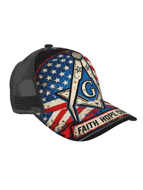 Baseball Trucker Hat Freemason Flag Faith Hope Charity Mesh Back Adjustable Cap for Men Women
