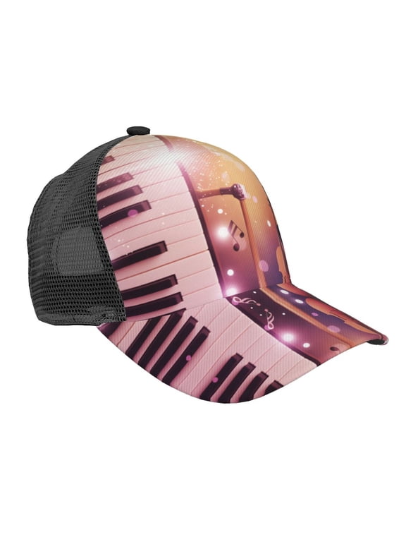 Baseball Trucker Hat Music Note Piano Pattern Mesh Back Adjustable Cap for Men Women
