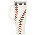 thumbnail image 1 of Baseball Tumbler with Lid Straw 40 Oz Sports Ball Stainless Steel Cup with Handle Red White Travel Coffee Tumbler for Home Office Birthday Party, 1 of 6