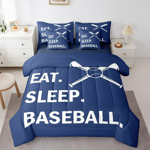 Baseball Twin Comforter Set with Sheets Sport Game Ball Theme Bed in a Bag Sports Bedding Sets Teen Baseball Room Decor Bed Set Baseball Sports Sheets 7 Pcs Navy Blue