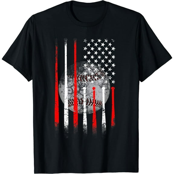 Baseball USA Flag American Flag Vintage T-Shirt Black Small