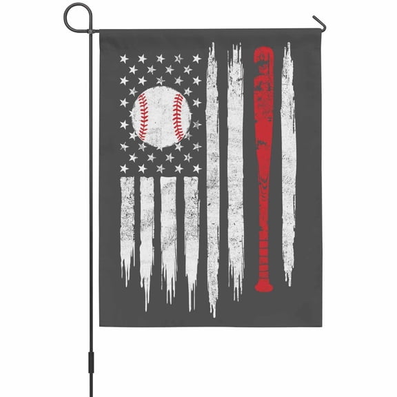 Baseball USA Flag Garden Flag 12 x 18 Inches, Distressed Vintage Red White Baseball Bat U.S. Flag Grey Weather Proof Outdoor Patio Flags Double Sided Small Garden Decoration for Yard Outside Home