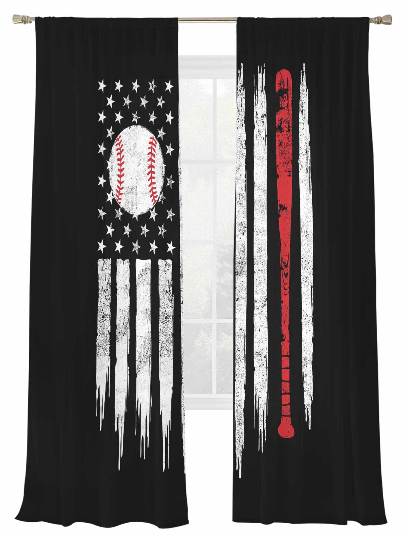 Baseball USA Flag Sheer Curtains 2 Panels Set Distressed Vintage Red ...