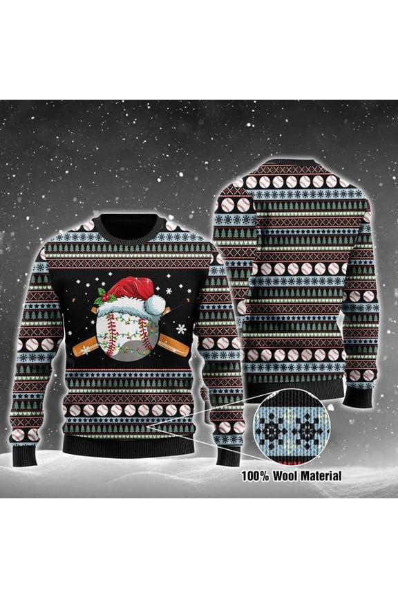 Baseball Ugly Christmas Sweater Baseball Ball Pattern Black Sweater Baseball Sweater