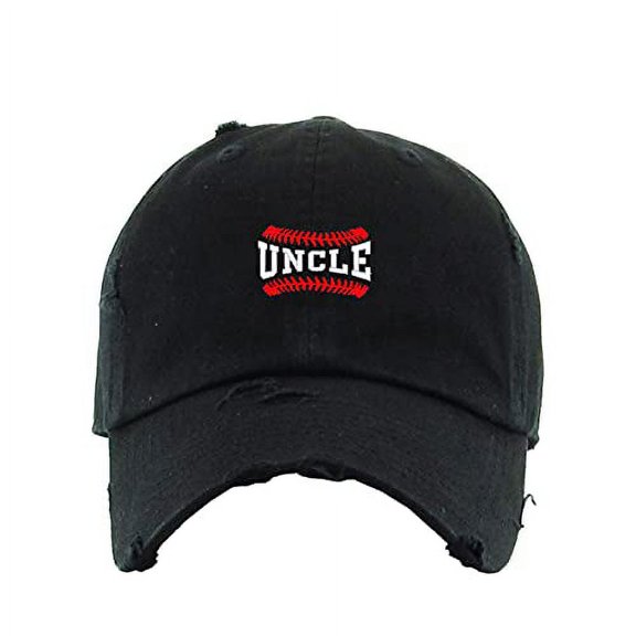 Baseball Uncle Vintage Baseball Cap Embroidered Cotton Adjustable Distressed Dad Hat Black