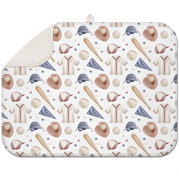 Baseball Uniform Pattern Dish Drying Mat for Kitchen 1 Pack, Ultra Absorbent Microfiber Dishes Drainer Mats,18"x24"
