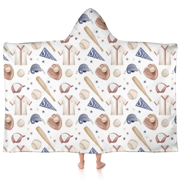 Baseball Uniform Pattern Hooded Bath Towel,60"x35" for Ages 3 To 12 Kids, Quick Dry Lightweight Soft Microfiber Hood Beach Towel Cover Up for Kids