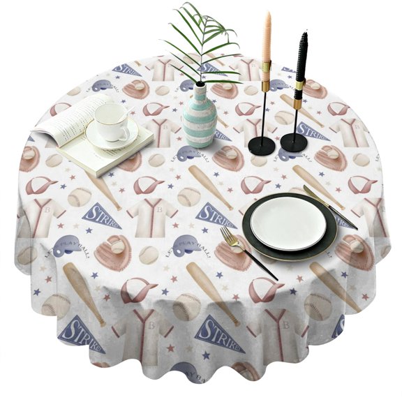 Baseball Uniform Pattern Round Tablecloth 60"x60",Wrinkle Wipeable Table Cloth for Kitchen Dining Room Picnic Patio Party