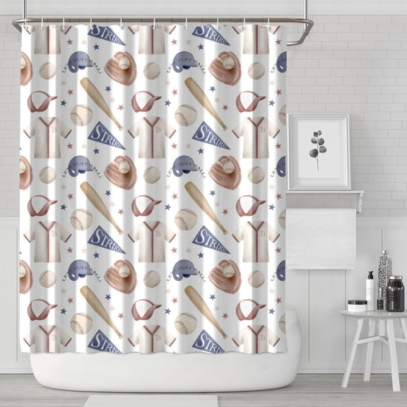 Baseball Uniform Pattern Shower Curtain 84"x72" ,Bathroom Decorative Shower Curtains Set with 12 Hooks,Modern Waterproof Washable Shower Curtain
