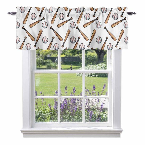 Baseball Valance Curtain Retro Sports Style Baseball Bats Minimalist Modern Window Valances Rod Pocket Short Curtains Window Treatments for Kitchen Bedroom Bathroom Laundry 42" x 12"