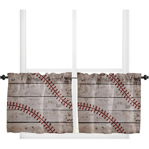 Baseball Valances for Windows,American Sports Kitchen Curtains,Bathroom Curtains Window Rod Pocket Short Curtains,Kitchen Window Curtains Over Sink,2PCS Small Window Curtains,Valances for Kitchen