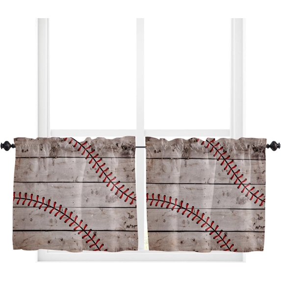 Baseball Valances for Windows,American Sports Kitchen Curtains,Bathroom Curtains Window Rod Pocket Short Curtains,Kitchen Window Curtains Over Sink,2PCS Small Window Curtains,Valances for Kitchen