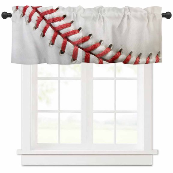 Baseball Valances for Windows Farmhouse Kitchen Curtains Valances Rod Pocket Valance Curtains for Kitchen Windows Red White Texture Sports Ball Minimalist Window Valances for Bathroom Bedroom 42"x12"