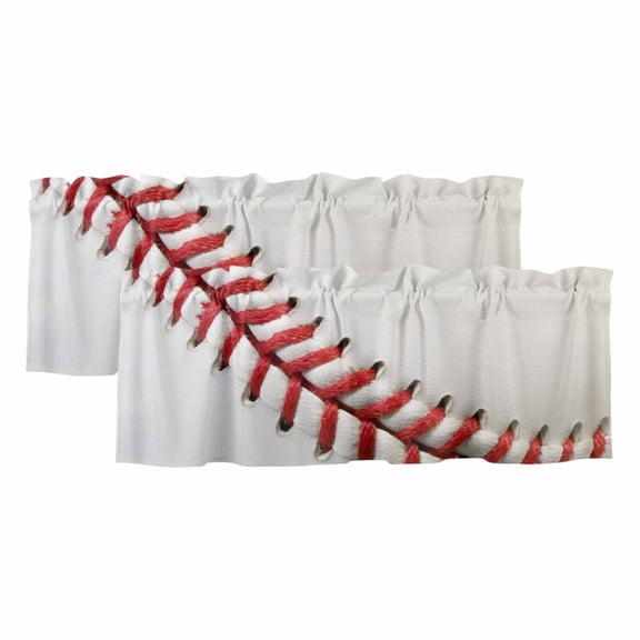 Baseball Valances for Windows, Red White Texture Sports Ball Minimalist Light Filtering Kitchen Curtains, Rod Pocket Window Valance Curtains for Living Room Bedroom, 42" W x 12" L, 2 Panels