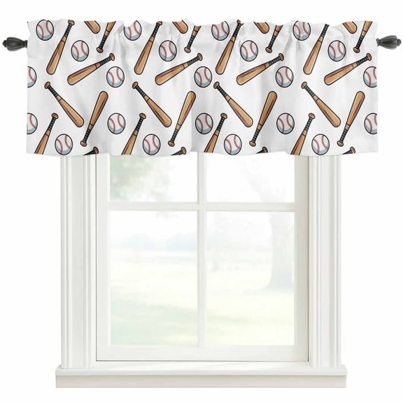 Baseball Valances for Windows Retro Sports Style Baseball Bats Minimalist Modern Rod Pocket Curtain Valance Window Treatment Short Curtains for Kitchen Living Room, 42"x18"