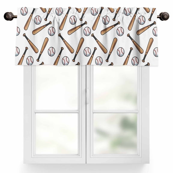 Baseball Valances for Windows Retro Sports Style Baseball Bats Minimalist Modern Valance Curtains Rod Pocket Bathroom Small Window Treatments for Kitchen Living Room Bedroom, 42"x12"