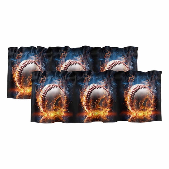 Baseball, Valances for Windows, Sports Theme Gradient Orange Blue Black Light Filtering Kitchen Curtains, Rod Pocket Window Valance Curtains for Living Room Bedroom, 42" W x 18" L, 2 Panels