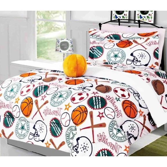 Baseball Varsity 6-Piece Reversible Supersoft Comforter Print Design Twin Size Bedding Set