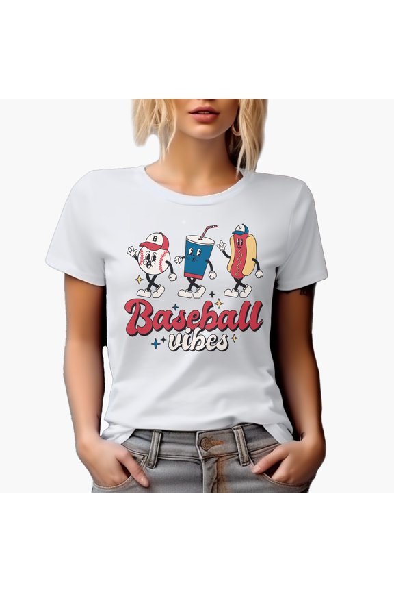 Baseball Vibes, Retro Art Merch Gift, White T-Shirt, Small