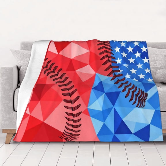 Baseball Vintage America Flag Throws Blanket Fleece Soft Cozy Warm Plush for Travel Chair Bedroom Living Room Sofa 50"x40"