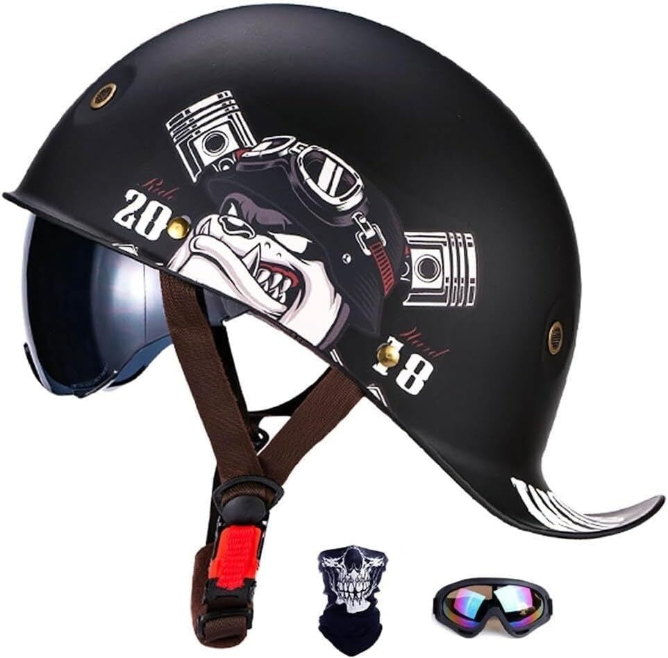 Baseball Vintage Cap Motorcycle Helmet, DOT Approved Adults Open-Face ...