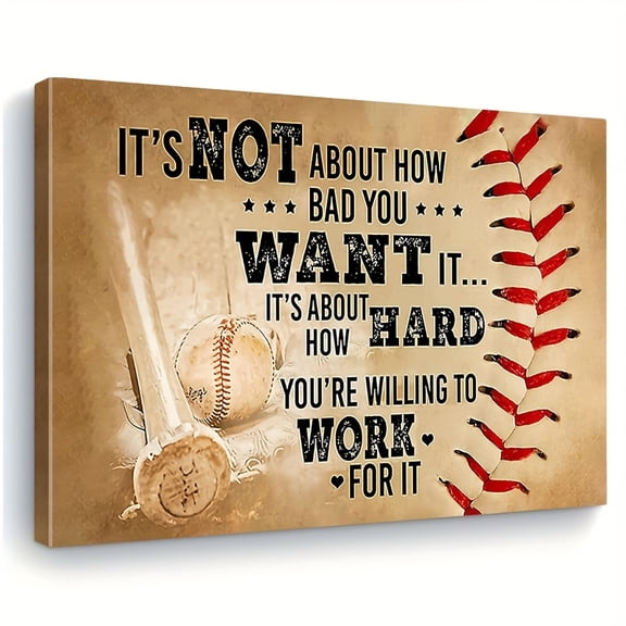 [Baseball Wall Art] 2D Flat Framed Baseball Wall Art, Motivational Sports Theme Wall Decor, Inspirational Quote Canvas Print, Baseball Decoration for Room, Game Room, Bedroom, Gym,