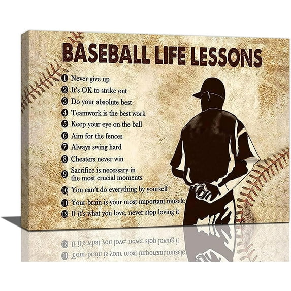 Baseball Wall Art Boy Men Room Baseball Life Lessons Quotes Wall Decor Baseball Poster Rustic Picture Canvas Prints Framed Modern Artwork for Home Living Room Bedroom Gym Playroom 16"x12"