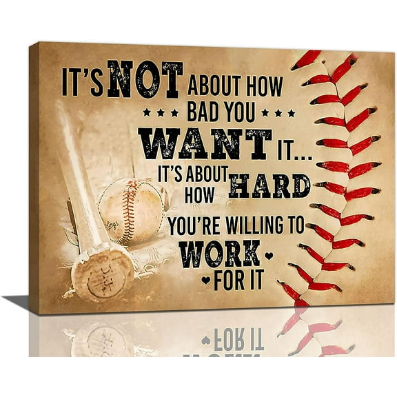 Baseball Wall Art Inspirational Sport Theme Wall Decor Motivational Quotes Pictures Canvas Prints Artwork Baseball Decor For Boys Room Playroom Bedroom Gym Framed 16"x12"
