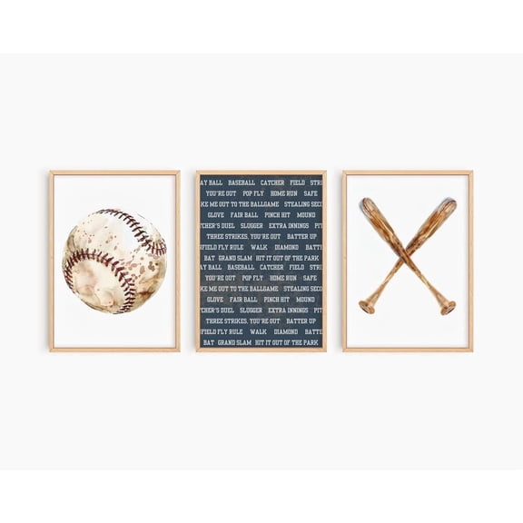 Baseball Wall Art Set Boy'S Room Poster Neutral Baseball Room Decor Playroom Baseball Decor Nursery Boy S154 Prints Set 3