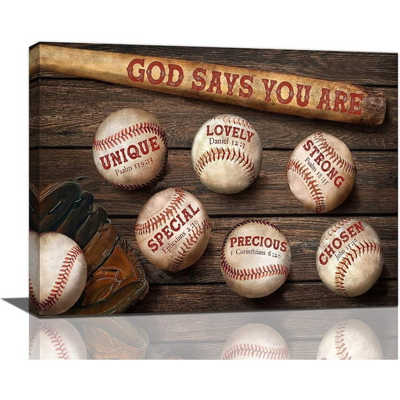 Baseball Wall Art Sport Baseball Pictures Wall Decor God Says You Are Painting Canvas Prints Framed Modern Artwork For Living Room Bedroom Bathroom 12"X16"