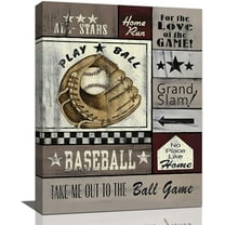 Baseball Wall Art Vintage Sport Theme Pictures Wall Decor Motivational Quotes Canvas Prints Painting Gifts for Baseball Lover Fans Framed Artwork for Playroom Classroom Gym 12"x16"