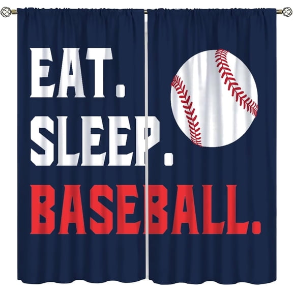 Baseball Wall Decor - Red Baseball Texture Curtains, 42x54 Inch, Blackout Insulation for Children & Teens Nursery