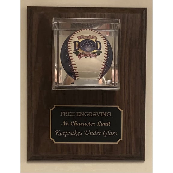 Baseball Wall Mount Personalized Display Case Holder - Walnut Finish Wood