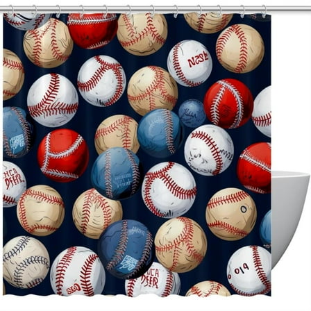 Baseball Waterproof Bathroom Curtain Set with Hooks - Printed Shower Curtains for Bathroom Decoration