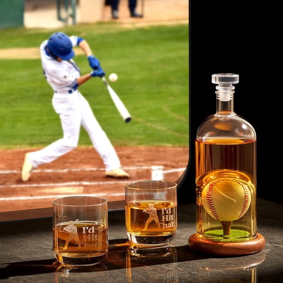 Baseball Whiskey Decanter Set with Glasses, Baseball Gifts for Men Sports Lover, Baseball Display Liquor Bottle for Tequila, Bourbon, Alcohol, Home Bar Gifts for Coach Dad Husband Boyfriend