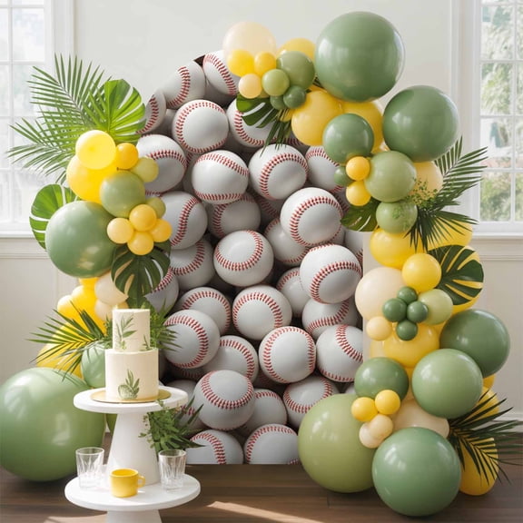 Baseball White Softball Arch Backdrop Cover, 6FT, Sport Theme Abstract Art Spandex Arch Covers Double-Sided Backdrop for Wedding Birthday Party Photo Background Decoration