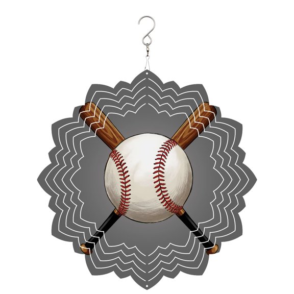 Baseball Wind Spinner for Garden Yard 8In, Sports Gray Background Cartoon 3D Stainless Steel Kinetic Hanging Wind Spinners Rustproof Outdoor Decor for Lawn Patio Home