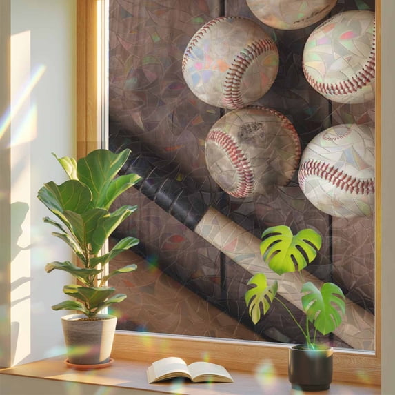 Baseball Window Privacy Film Rainbow Static Cling Stain Glass Window ...