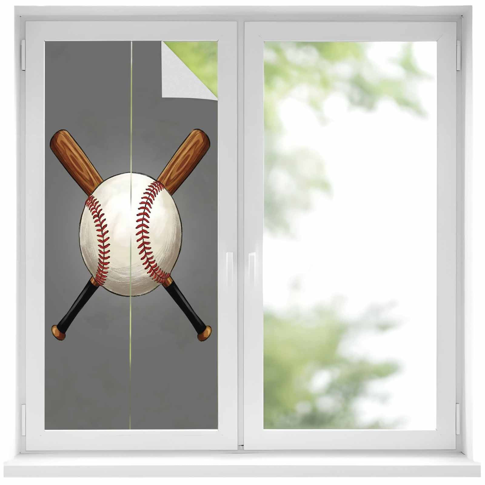 Baseball Window Privacy Film, Sports Gray Background Cartoon Frosted ...