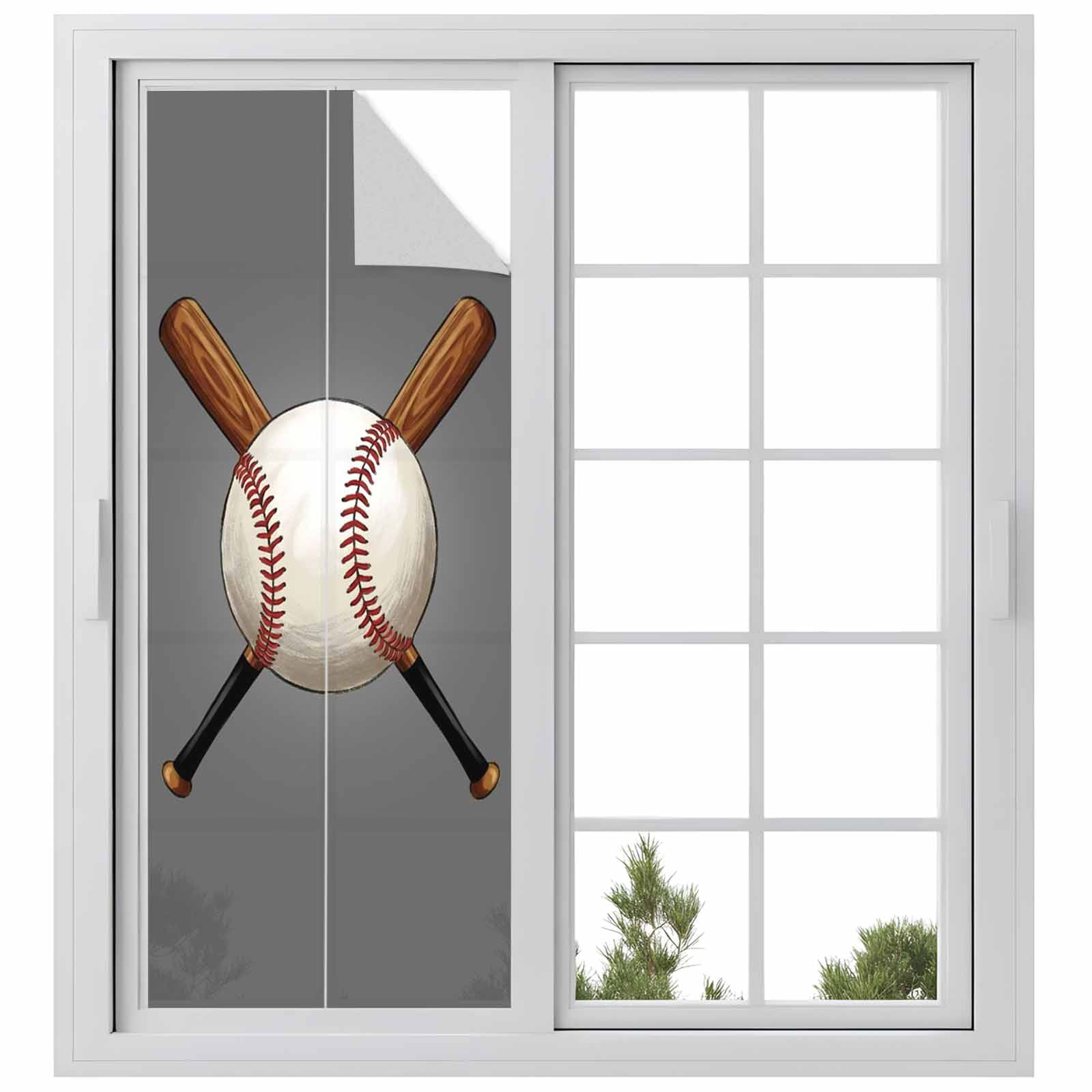 Baseball Window Privacy Film, Sports Gray Background Cartoon Frosted ...