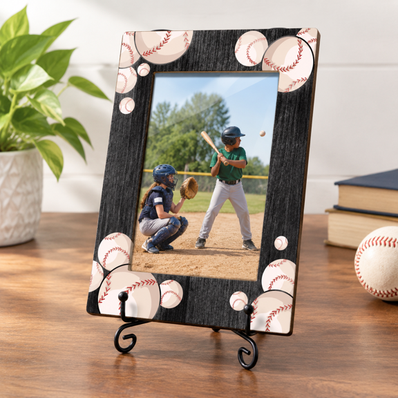 Baseball Wooden 4"x6" Tabletop Photo Frame with Stand for Home Office Decor