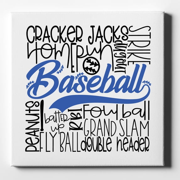 Baseball Word Art - Black & Blue - 10" x 10" - Decorative Canvas Wall Art - White Edge - 5/8" Gallery Wrapped