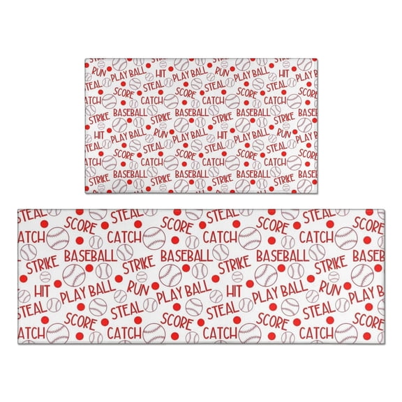 Baseball Word Pattern Kitchen Rugs Sets Of 2,Anti Fatigue Kitchen Mat Rugs Non Slip Washable,Decorative Kitchen Floor Mats for Kitchen,Sink,Laundry,17"x30"+17"x47"