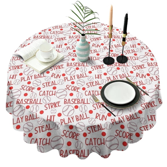 Baseball Word Pattern Round Tablecloth 60"x60",Wrinkle Wipeable Table Cloth for Kitchen Dining Room Picnic Patio Party